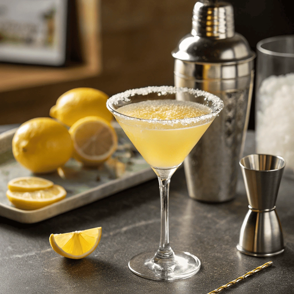 A group of friends laughing and clinking their Lemon Drop Martini glasses together at a casual social gathering