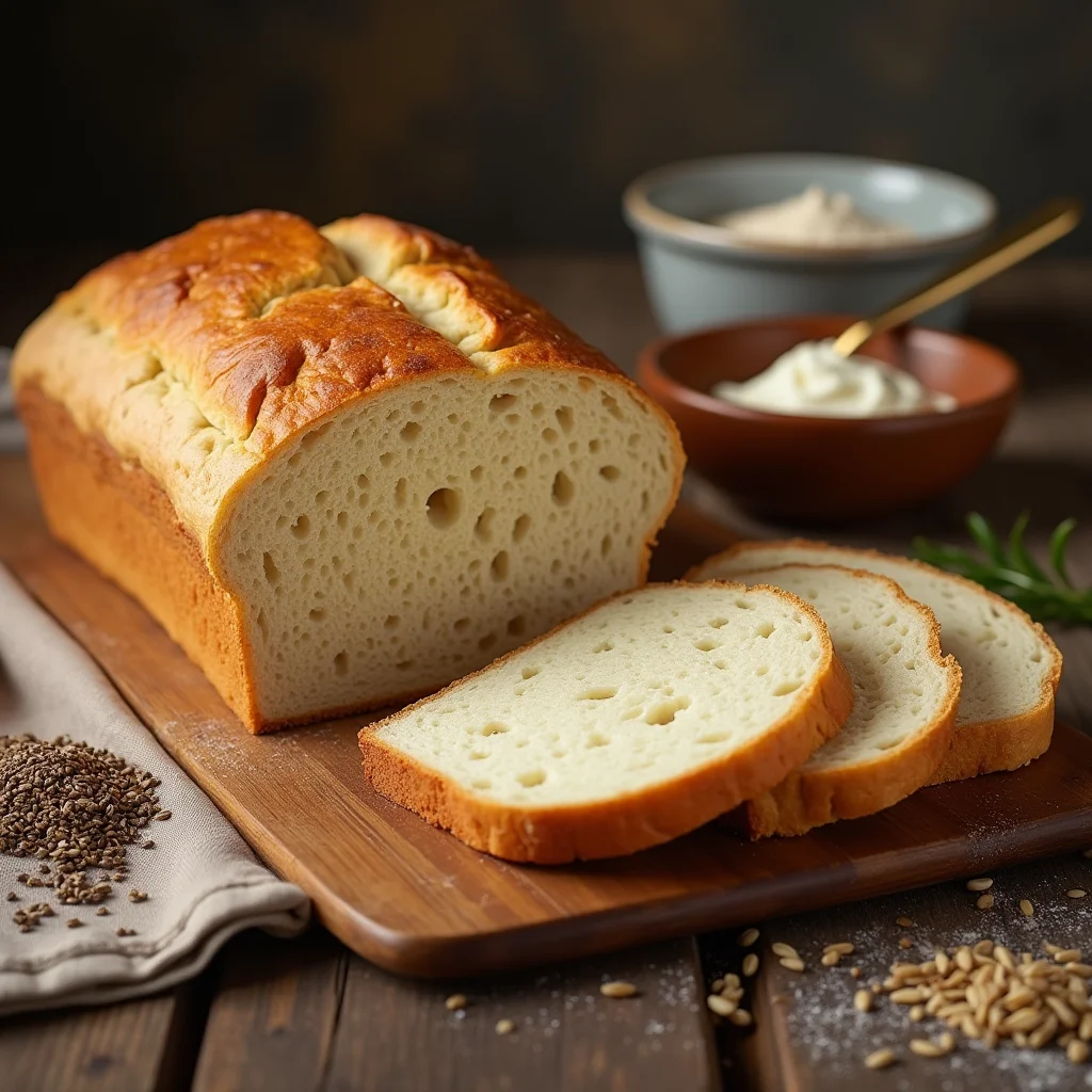 "Person enjoying a slice of freshly baked the best gluten-free bread with butter"

