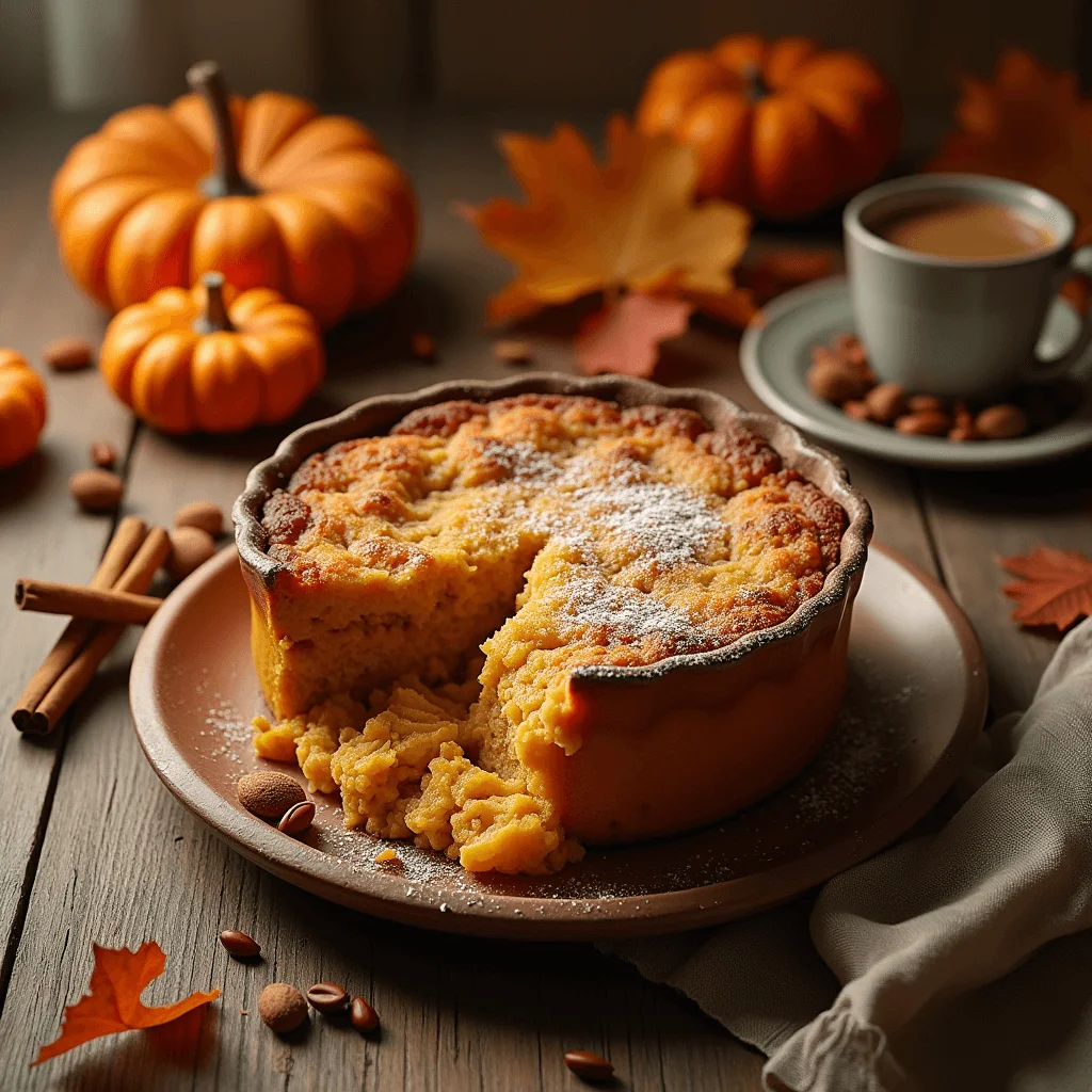 "Delicious pumpkin dump cake with a golden topping and creamy pumpkin filling, perfect for fall."

