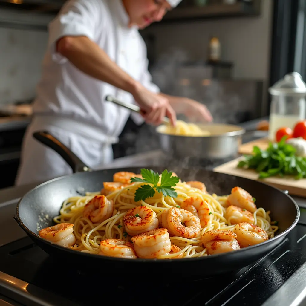 Chicken and Shrimp Alfredo;