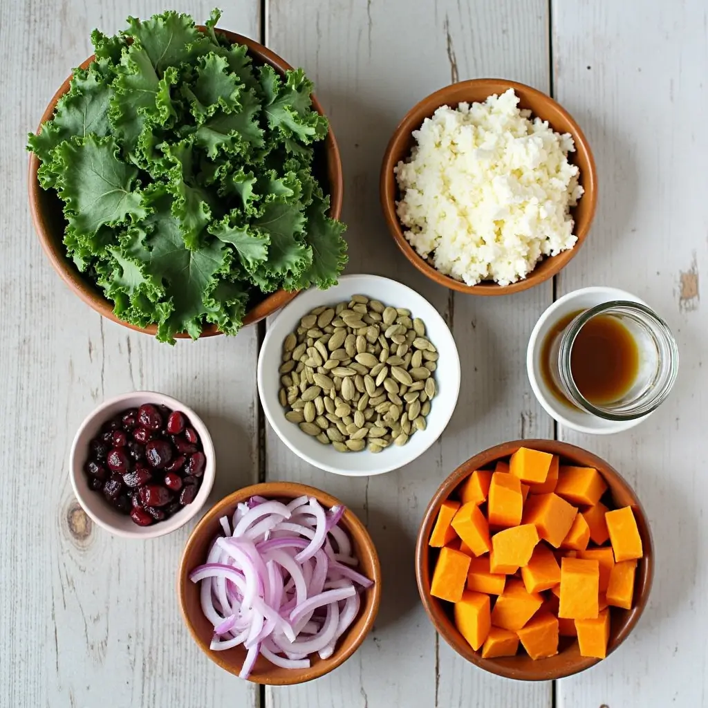 Fresh Sweet Potato Kale Salad with Feta and Cranberries

