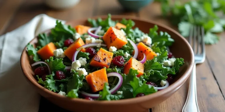 Fresh Sweet Potato Kale Salad with Feta and Cranberries