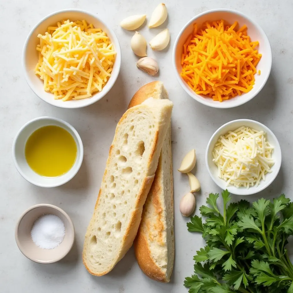 Freshly baked cheesy garlic bread with golden crust, gooey melted cheese, and parsley on a rustic wooden board.