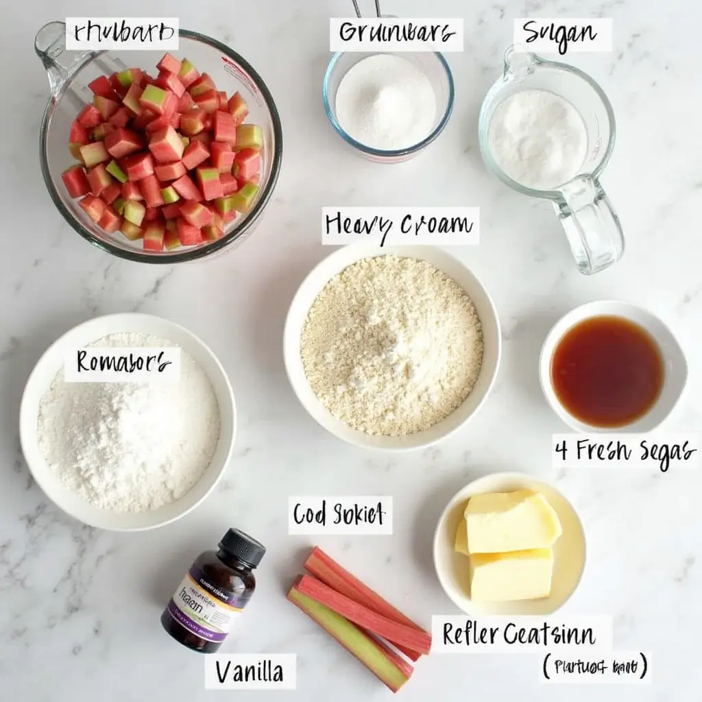 Close-up of rhubarb custard bars topped with powdered sugar on a wooden plate