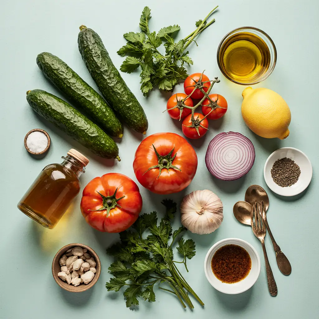 Fresh cucumber tomato onion salad with spinach leaves and crumbled cheese served in a speckled ceramic bowl on rustic wooden table