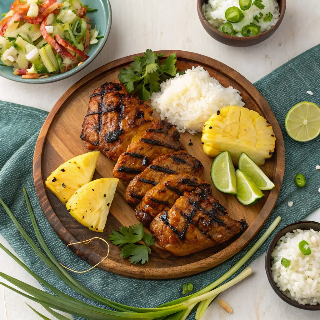 Golden-brown Hawaiian Huli Huli chicken pieces with glossy teriyaki-style sauce