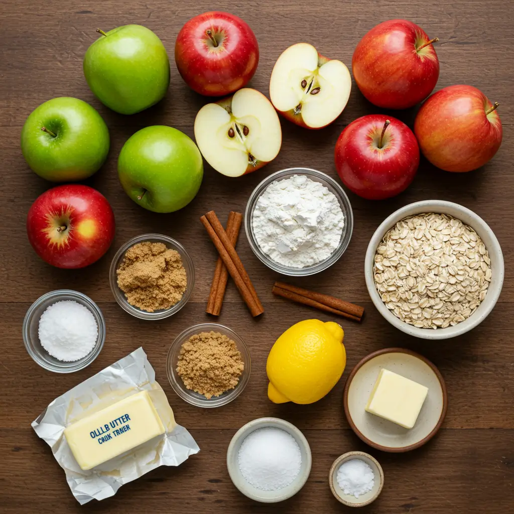 A warm serving of homemade apple crisp with a crunchy oat topping and melting vanilla ice cream in a rustic bowl.