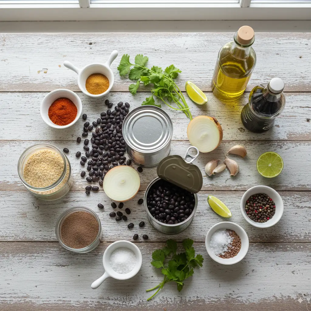 An Epic Black Bean Burger with lettuce, tomato, red onion, and pickles on a toasted bun, served alongside golden sweet potato fries on a wooden surface