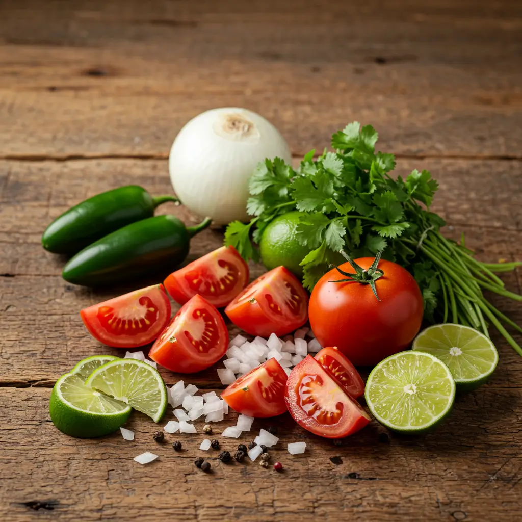 A vibrant bowl of fresh, homemade Pico de Gallo salsa with diced tomatoes, onions, and cilantro, next to tortilla chips.