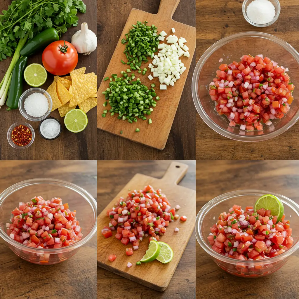 A vibrant bowl of fresh, homemade Pico de Gallo salsa with diced tomatoes, onions, and cilantro, next to tortilla chips.