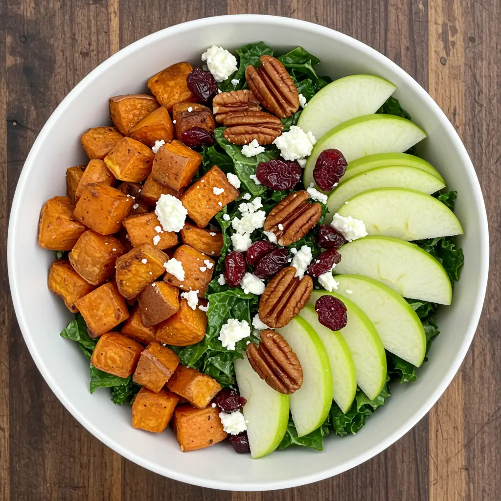 Sweet Potato Salad Recipe - Healthy Roasted Sweet Potato Salad with Kale and Pecans
