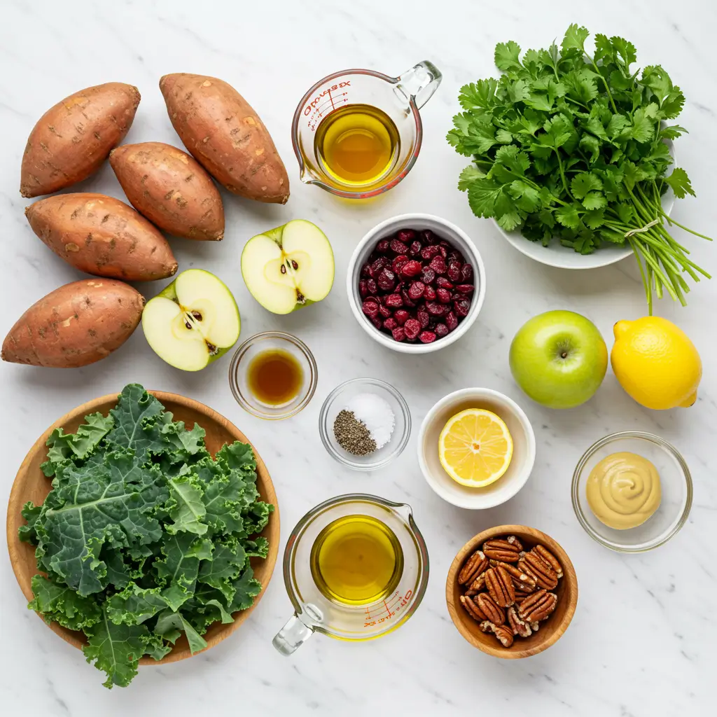 Sweet Potato Salad Recipe - Healthy Roasted Sweet Potato Salad with Kale and Pecans