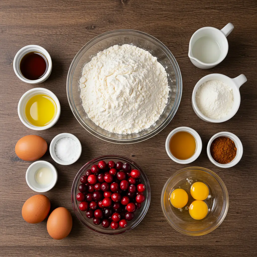 A close-up slice of moist cranberry bundt cake with a white glaze, served on a plate with a scoop of vanilla ice cream.