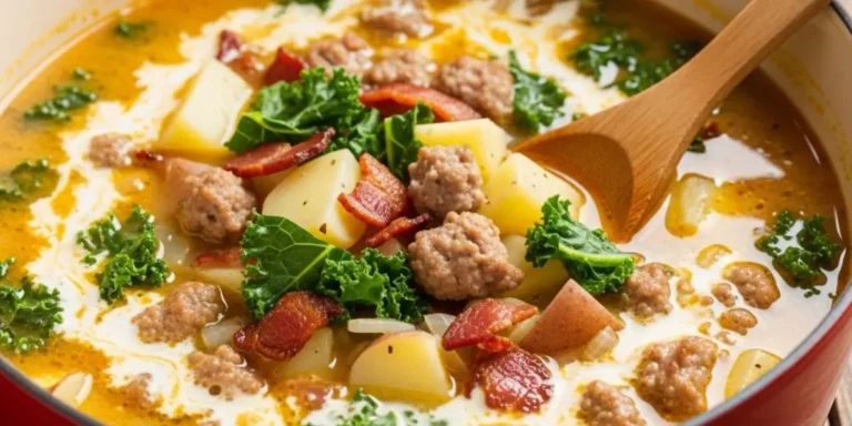 Six to eight individual white ceramic bowls of homemade Zuppa Toscana arranged on a rustic wooden table, showing the complete recipe yield with visible creamy kale soup, tender potatoes, Italian sausage, and fresh basil garnish on each serving