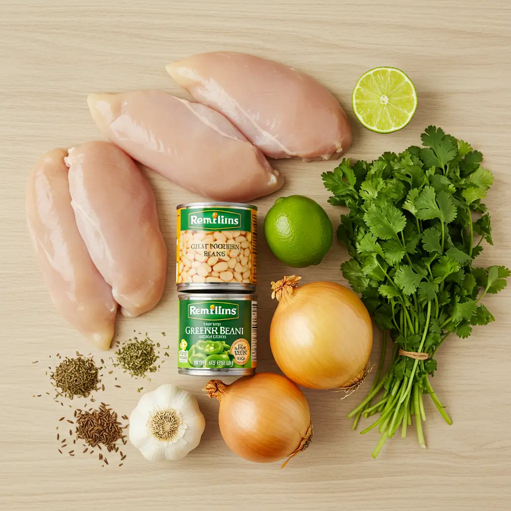 A steaming bowl of creamy white chicken chili topped with avocado, cilantro, and cheese in a rustic pot.