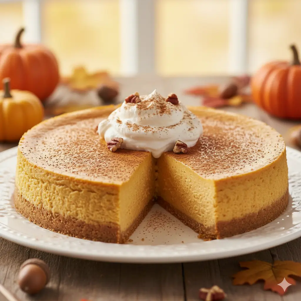 Pumpkin Cheesecake with Spiced Cream Cheese Filling