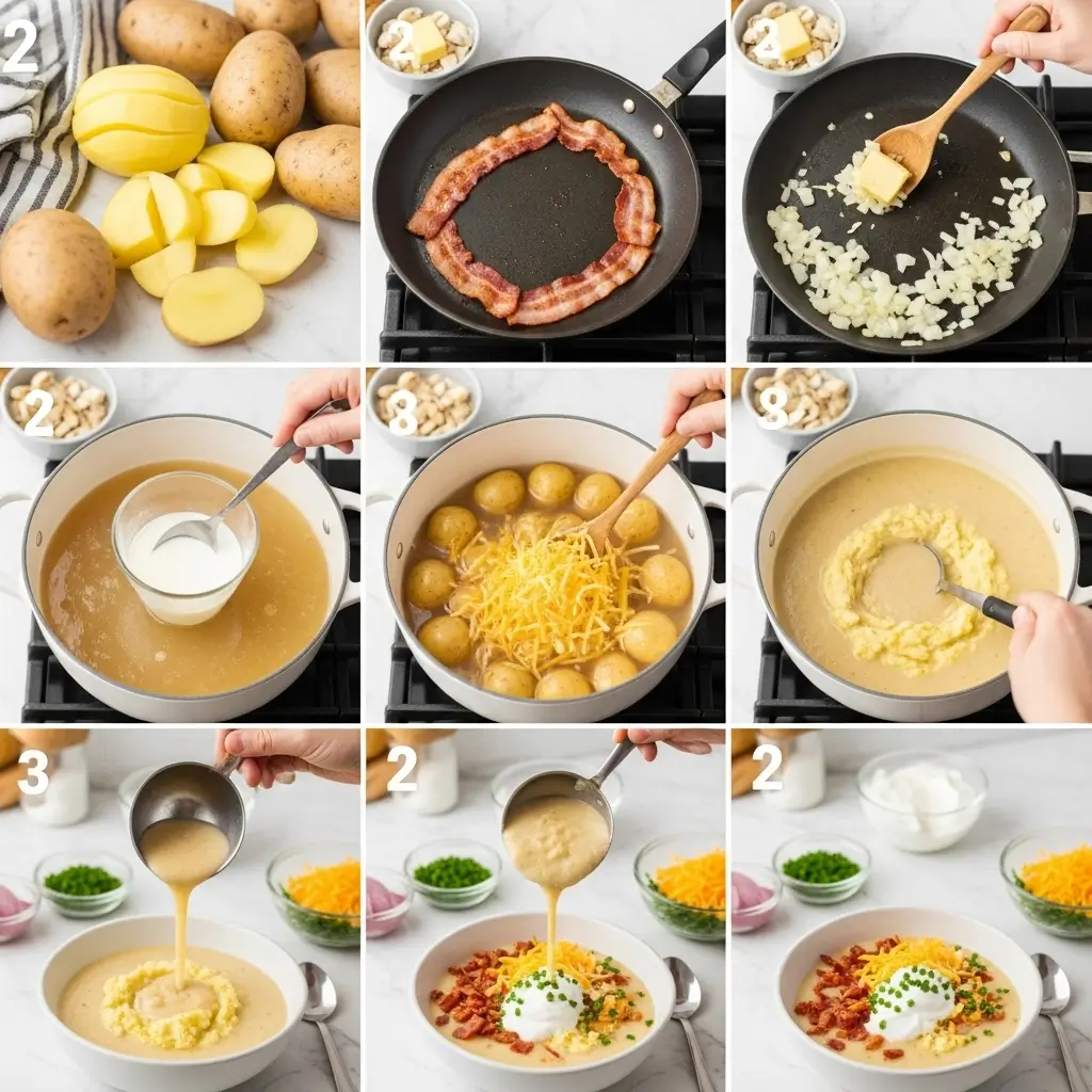 Russet potatoes being baked in oven for homemade baked potato soup recipe